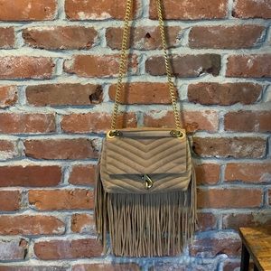 Rebecca Minkoff Suade Taupe 2-Way Wear Fringe Crossbody